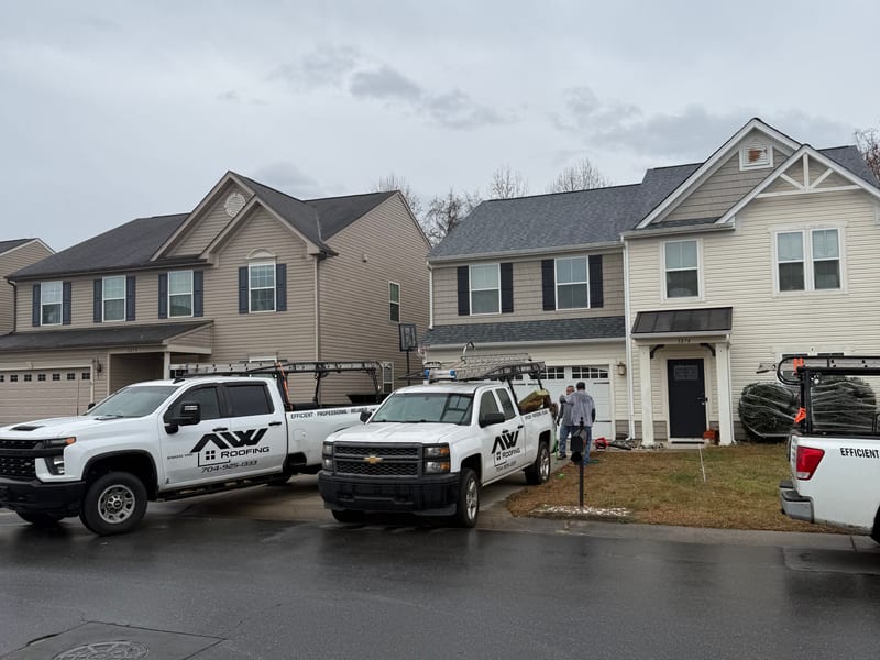 Two A&W Trucks — Residential Job — A&W Roofing, Charlotte Metro, NC | Roof Replacement & Repair Contractor